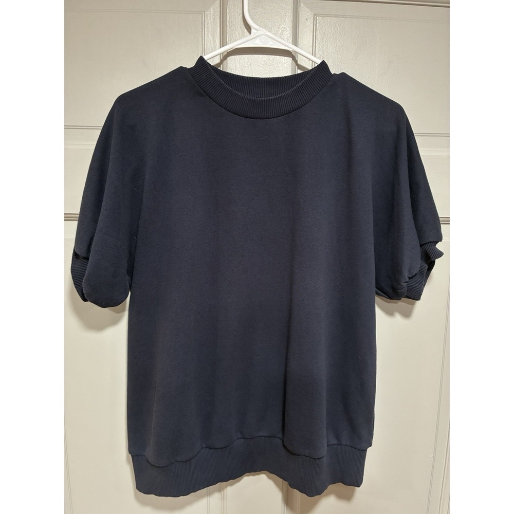 COS French Terry Raglan Short Sleeve Women Sweatshirt Indigo Blue Cotton Medium